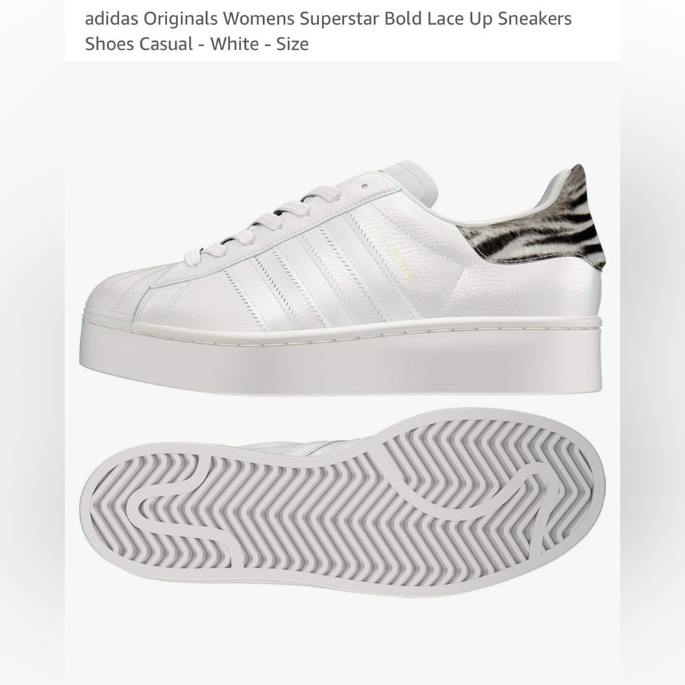 adidas Originals Womens 6.5 Superstar Bold Zebra Lace Up Sneakers